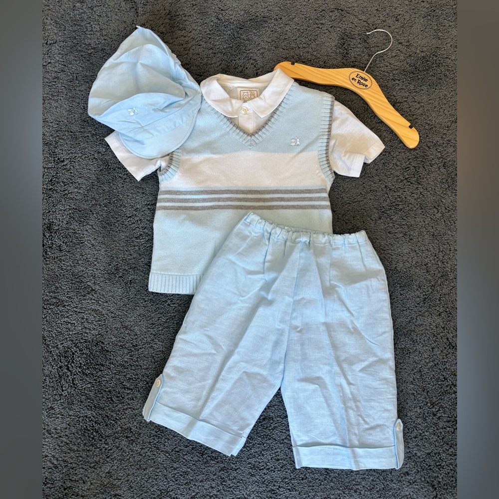 🐰Emile Et Rose (18M) Blue & White Matching Set With Hanger & Hat🐰